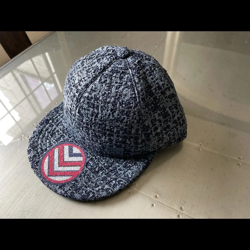 Chanel tweed blue baseball cap hat